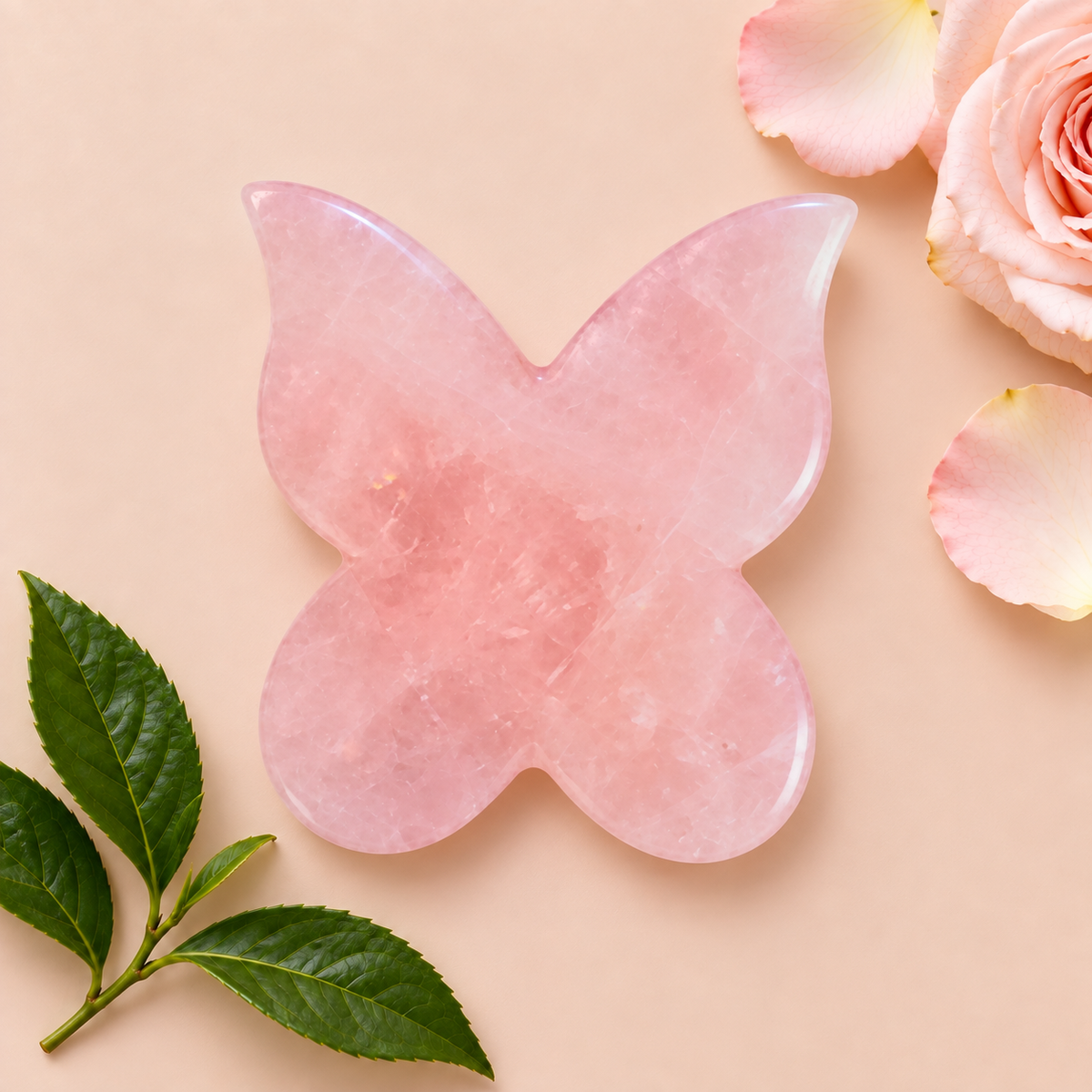 100% naturalny kamień Gua Sha motyla z różowego kwarcu