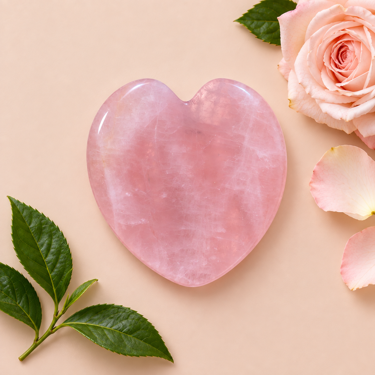 100% naturalny kamień Gua Sha z różowego kwarcu w kształcie serca
